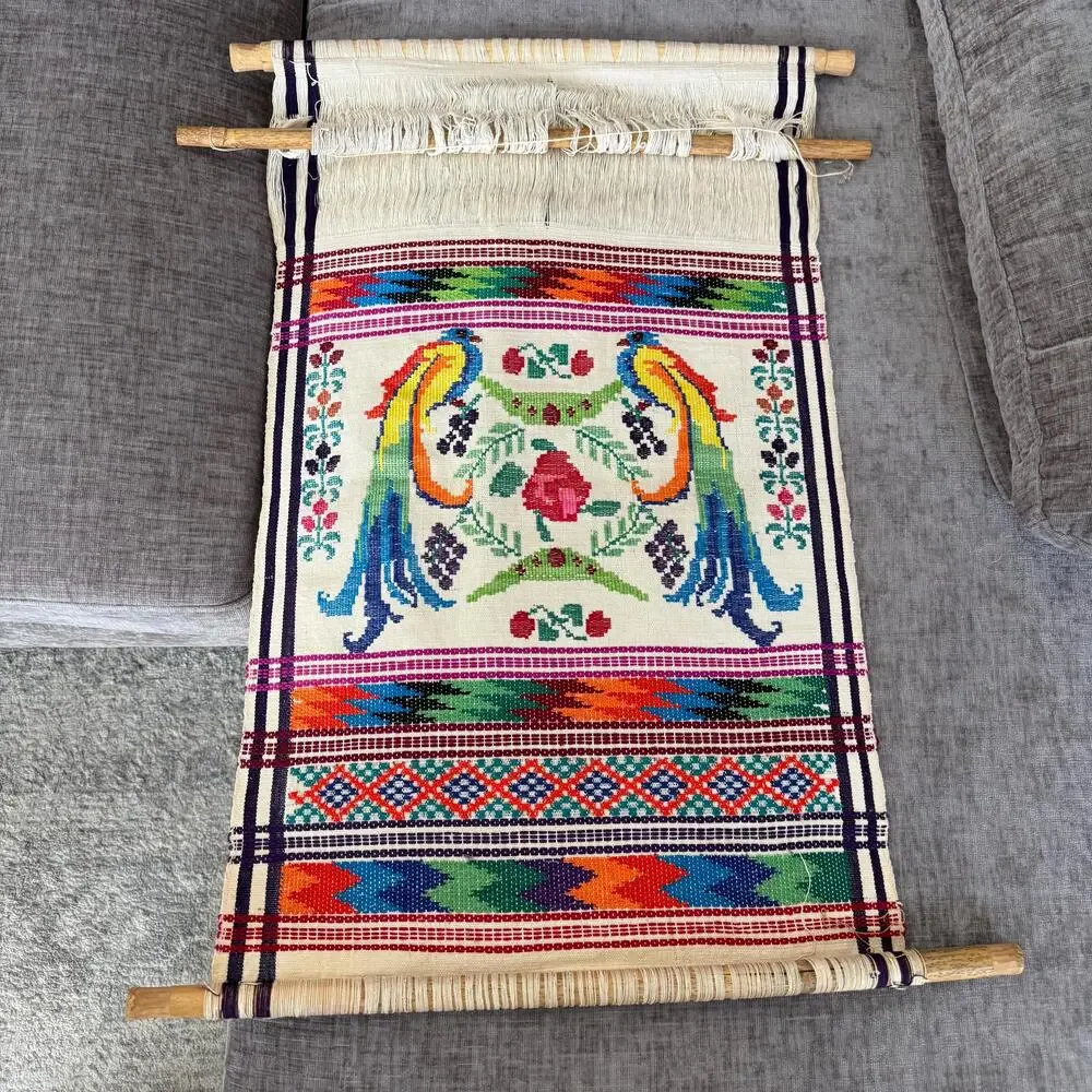 Vintage handwoven Guatemalan Mayan Textile Quetzal Bird hanging Wall Art